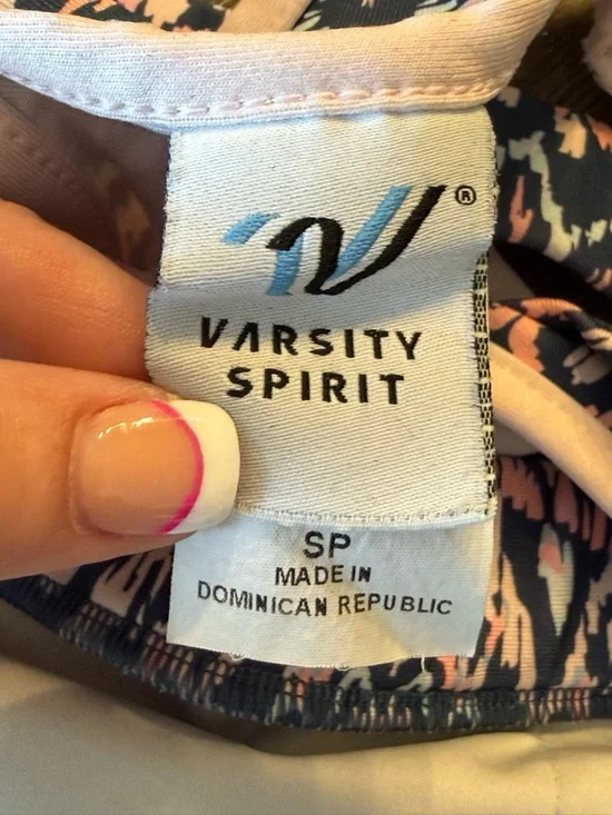 Varsity Spirit Pink/ Blue Pattern Racerback Sports Bra - Picture 3 of 3